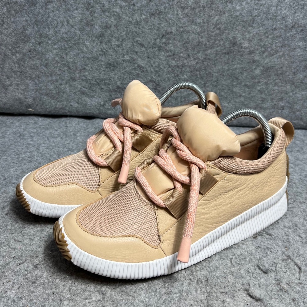 Sorel Out N About Plus Tan Nude Leather Mesh Puffy Tongue Sneakers Womens 8.5